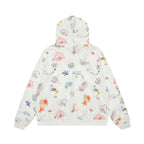 Ocean and Floral Motif Full Zip Hoodie