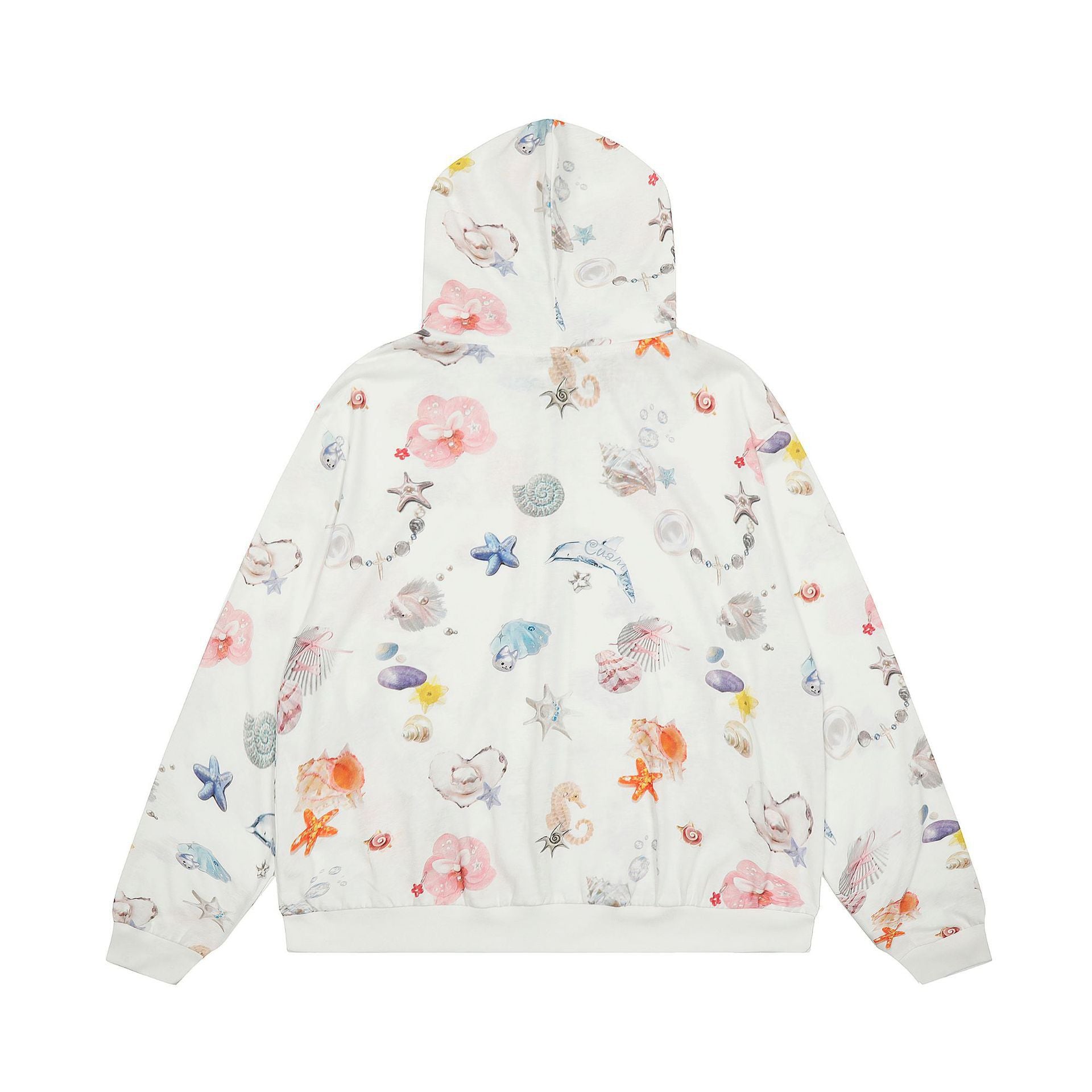 Ocean and Floral Motif Full Zip Hoodie