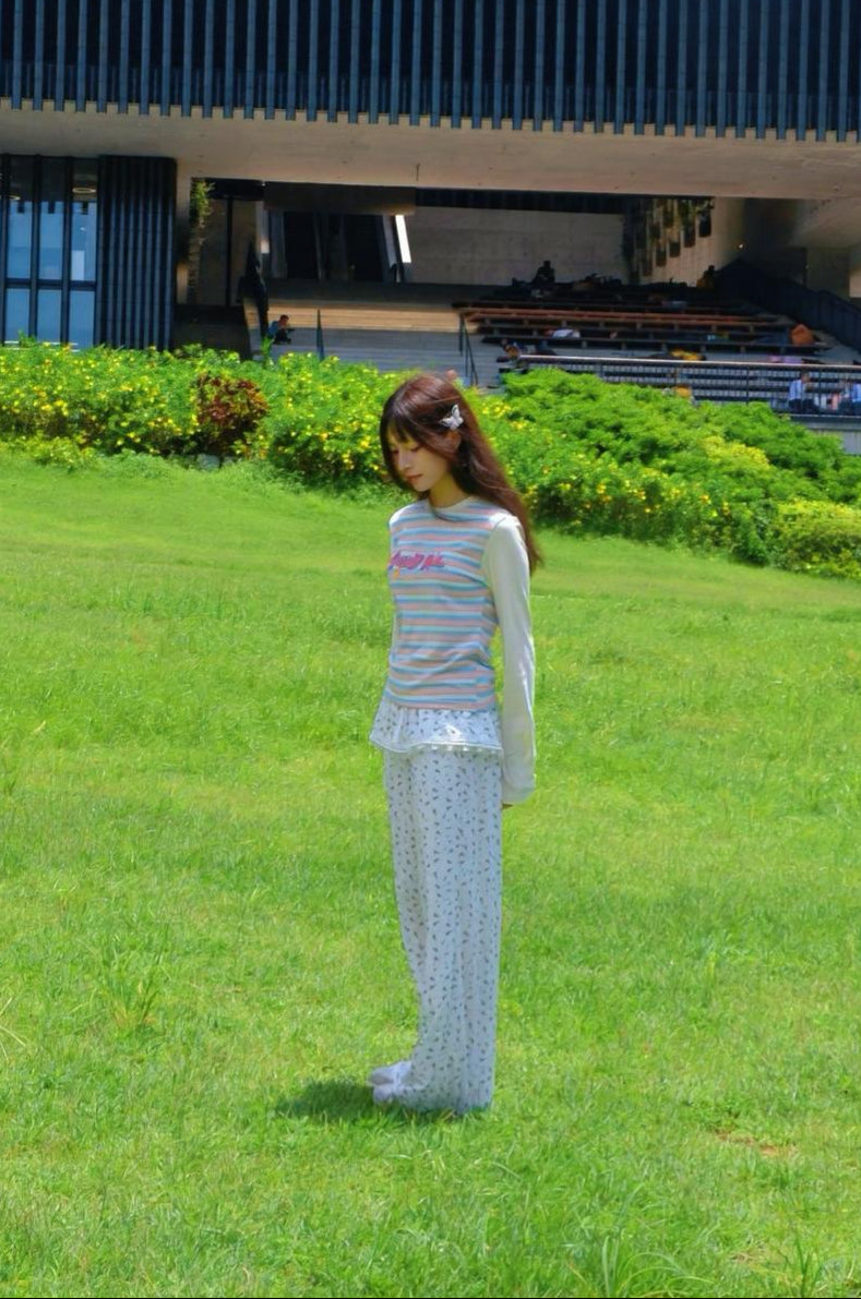 Tiered Floral Lace Pants with Pearl Accents