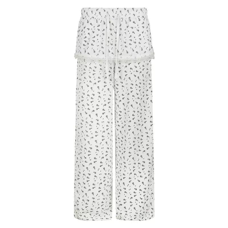 Tiered Floral Lace Pants with Pearl Accents