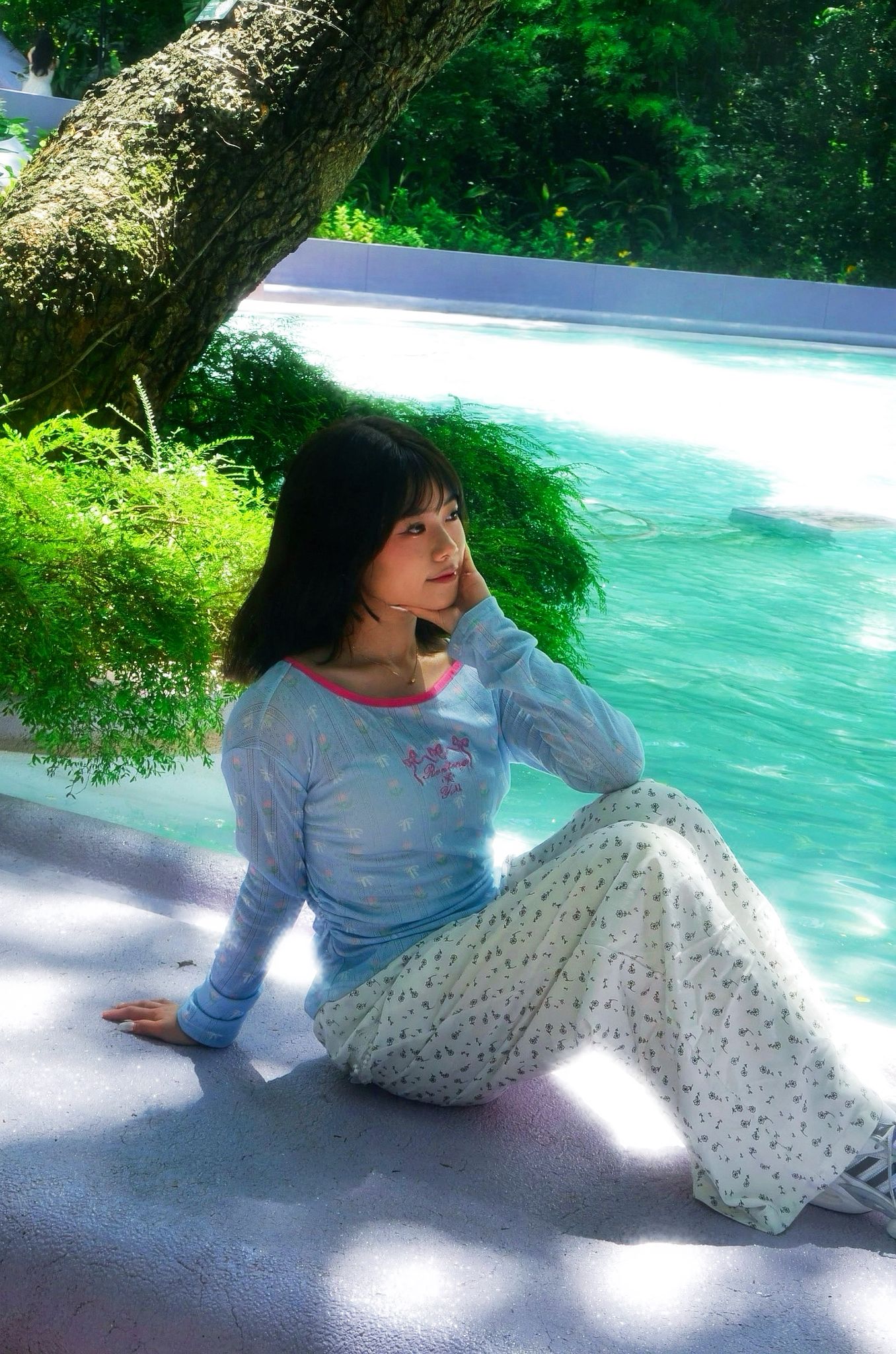 Light blue sheer floral print top