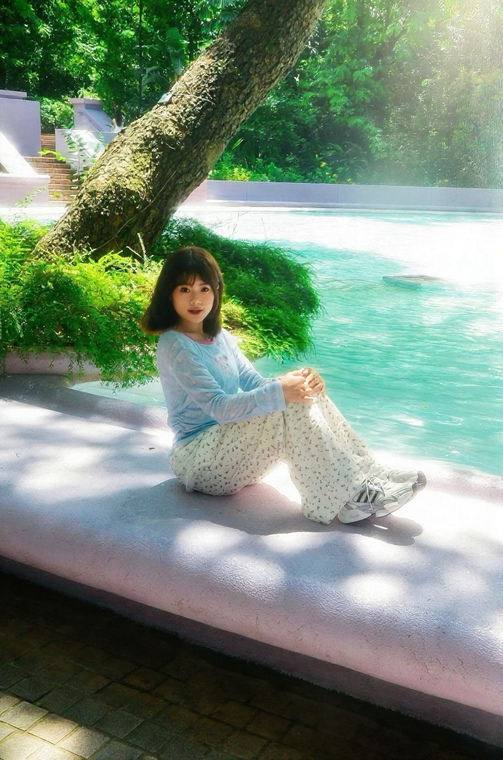 Light blue sheer floral print top