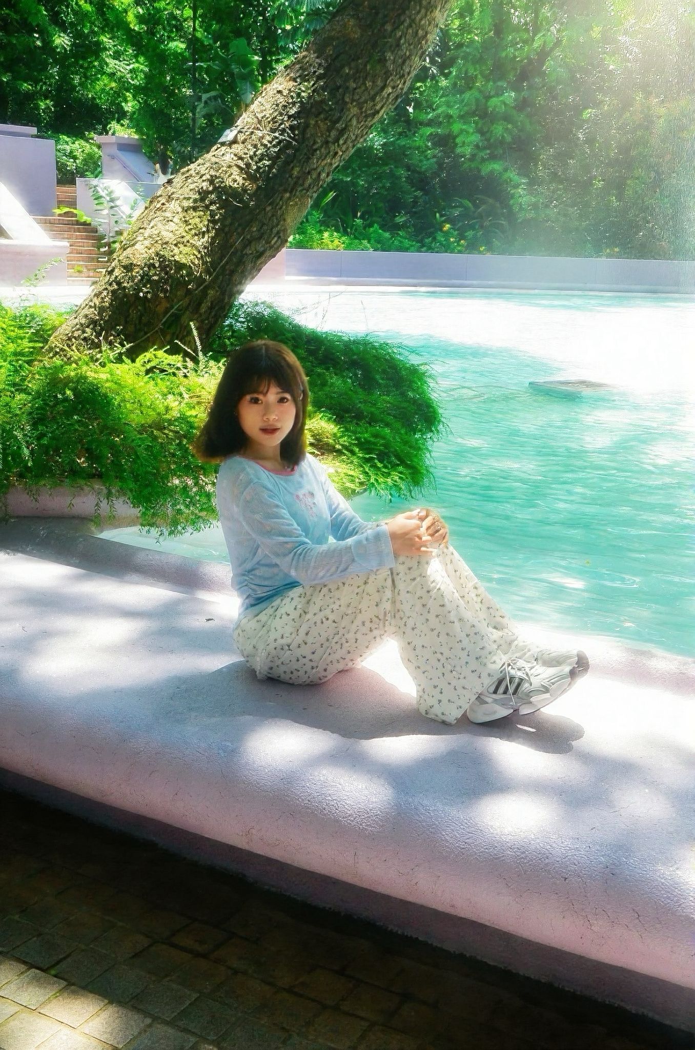 Light blue sheer floral print top