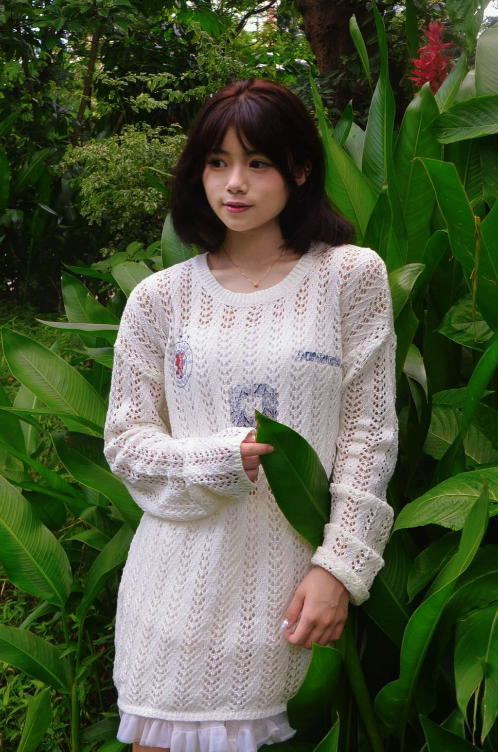 White jersey knit top