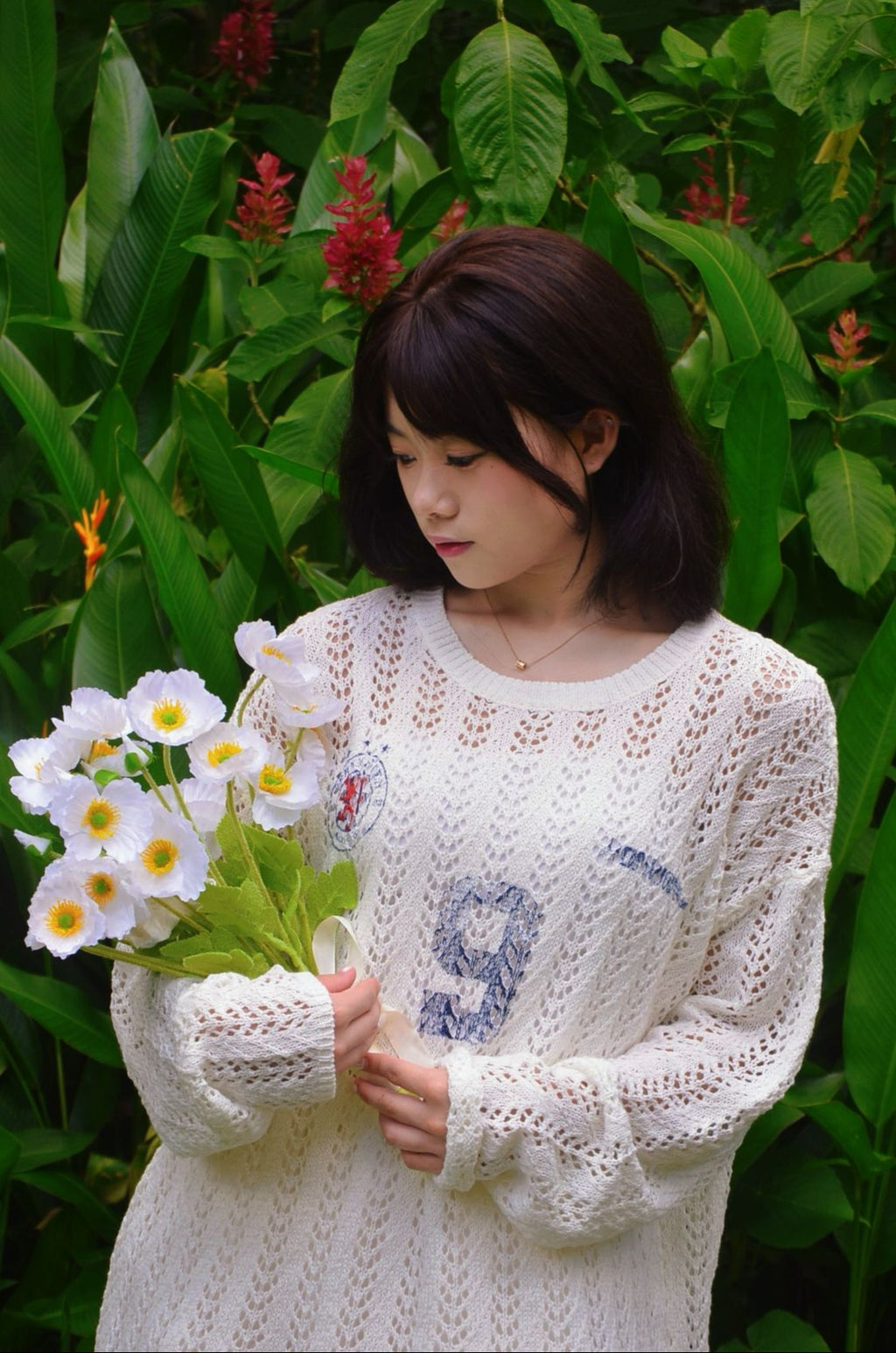 White jersey knit top