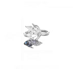 Wave ring with blue crystals fish