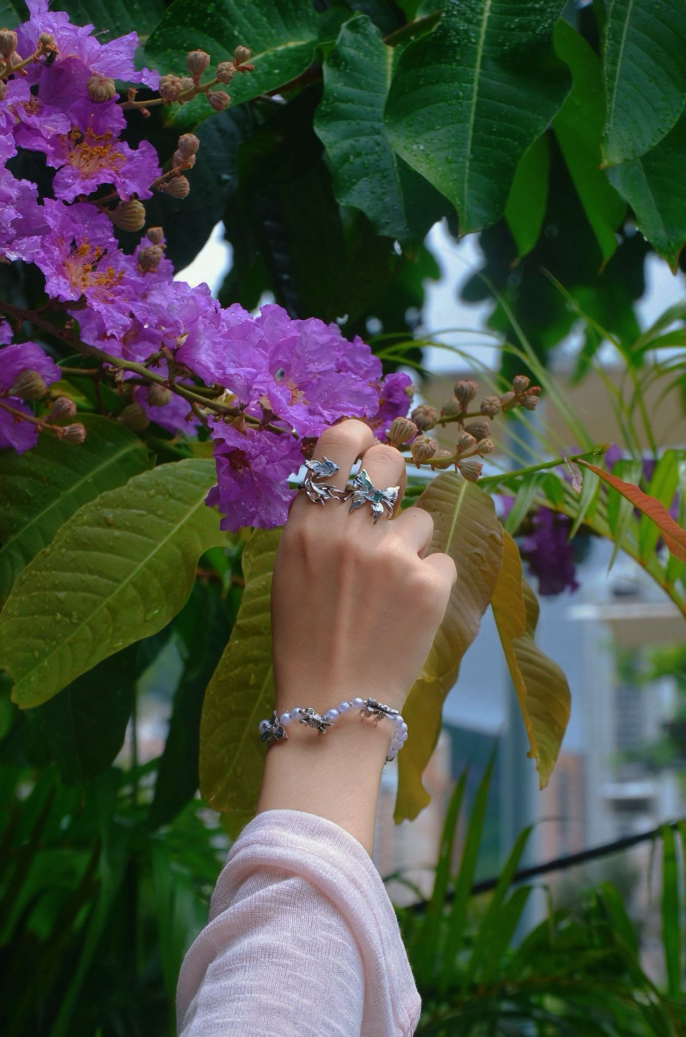 Blue crystal butterfly ring
