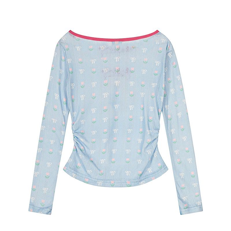 Light blue sheer floral print top