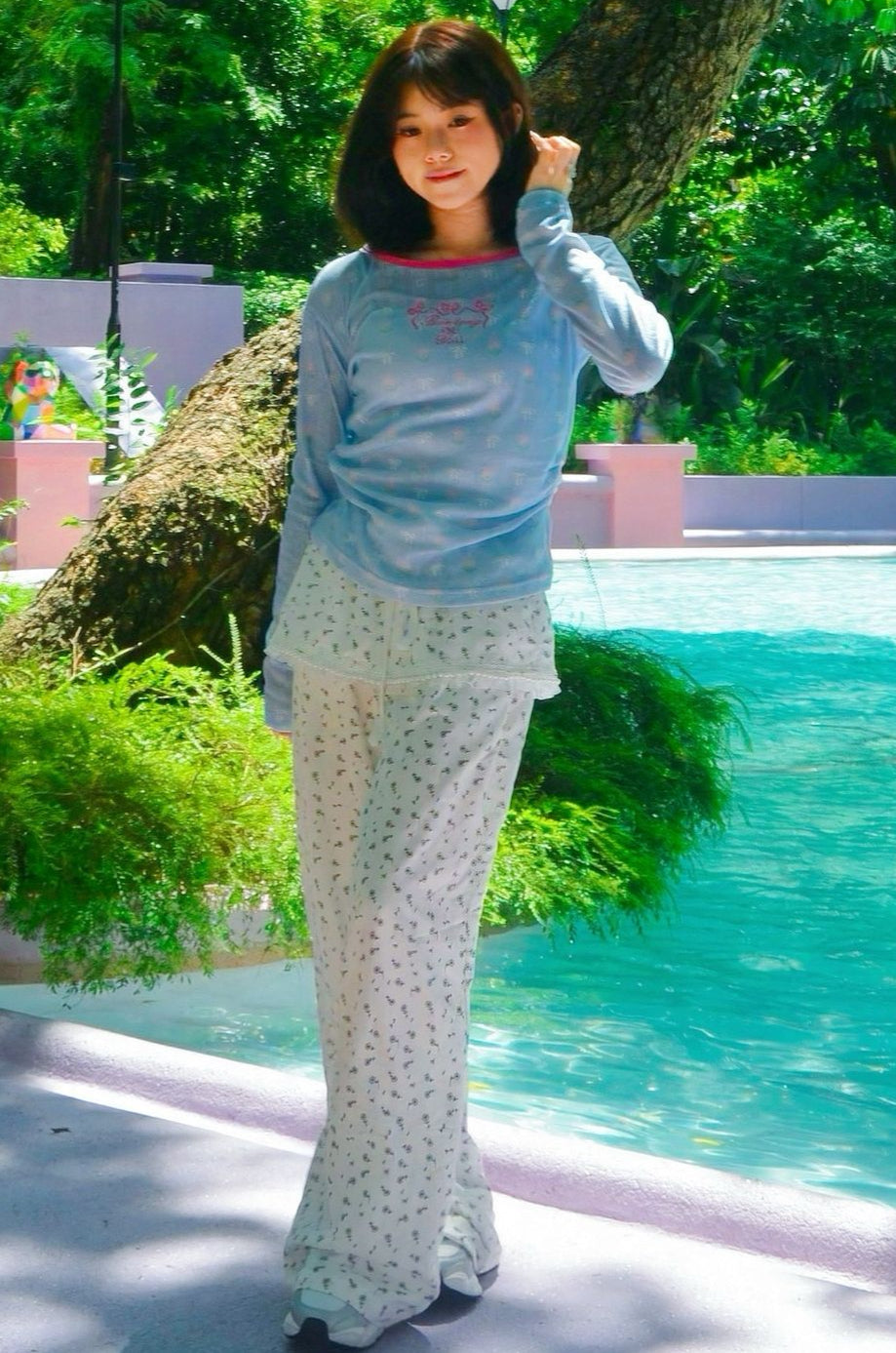 Tiered Floral Lace Pants with Pearl Accents